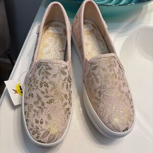 Keds X Rifle Paper Co triple decker forest platform blush gold suede sho…